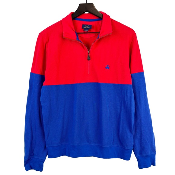 346 Brooks Brothers (S) 100% Cotton Mens Colorblock Sweater Pullover Red Blue - Picture 1 of 8